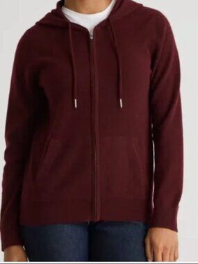 Quince Mongolian Cashmere Full-Zip Hoodie L Rich Burgundy NWT